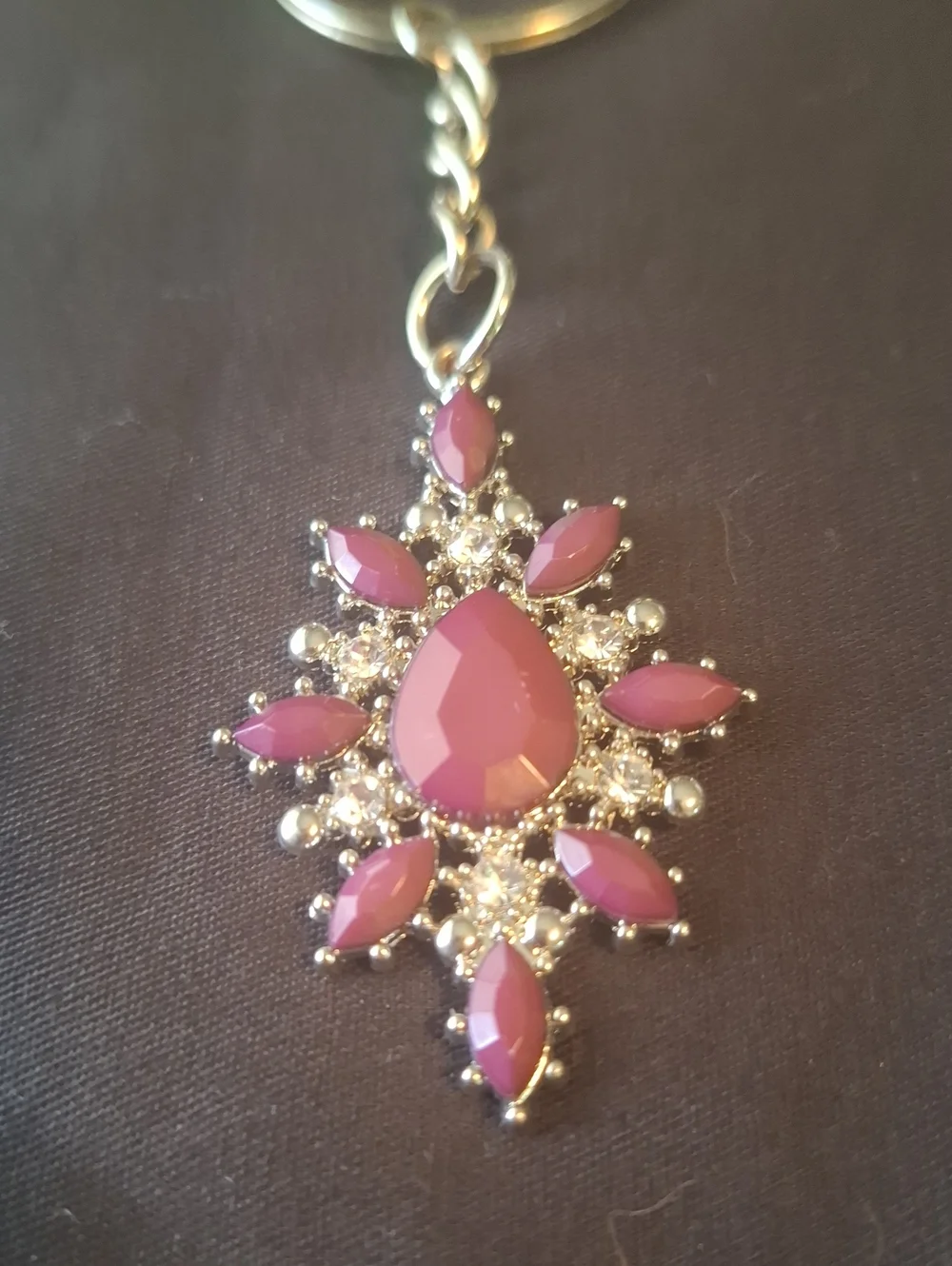Purple Silvertone Gemstone Key or Bag Charm